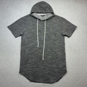 Elwood Hooded Sweatshirt Mens Medium Gray French Terry Drop Tail Short Sleeve